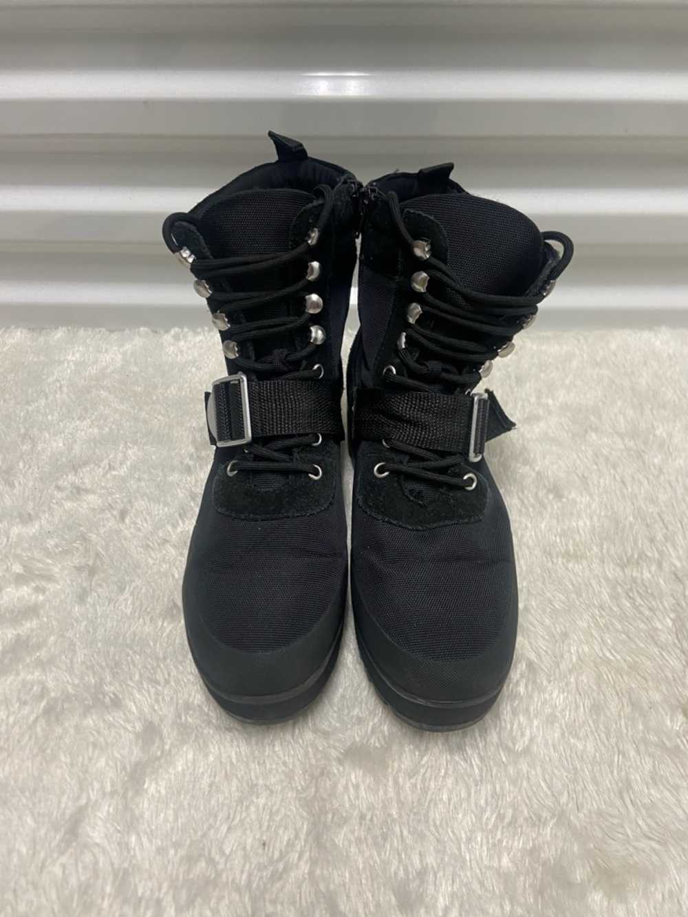 Steve Madden Black Lace-Up Combat Boots with Ankle Strap